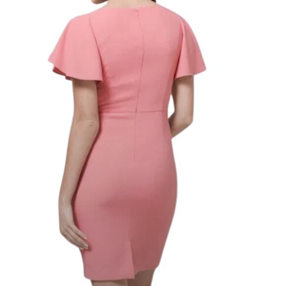 White House Black Market Pink Flutter Sleeve Sheath Dress Size 10 - Picture 3 of 5